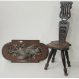 A carved lyre shaped wooden high back Chair, of low proportions on turned feet,