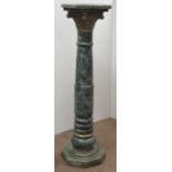 An attractive green speckled marble Corinthian Column Pedestal, with octagonal top, approx.