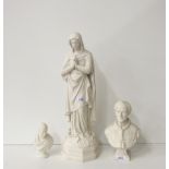 Tall 19th Century Parian Figure of Virgin Mary, 48cms (19") high, a similar Figure of Pope Leo XIII,