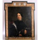 19th Century American School "Portrait of a Lady in black dress with fur stole,