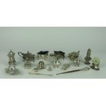 A collection of small silver Items, condiments, small bowls, pill boxes etc., an interesting lot.