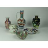 An Imari Jug, with long neck, six character mark on base; a large Chinese Vase,