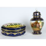 An attractive and colourful bulbous shaped Jar & Cover, with gilt and royal blue ground,