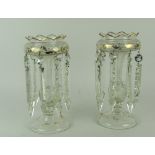 A pair of glass Lustres, with cutglass drops and gilt decoration.