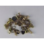 A quality 23 piece Charm Bracelet, with a mixture of 9ct, 14ct, 18ct charms on a 9ct chain,