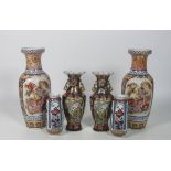 A pair of tall Oriental Vases, decorated with birds and flowers, approx.