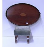 An Edwardian inlaid oval Tray, with brass handle,