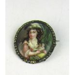 18th Century French Enamel Miniature: A fine small circular Brooch,