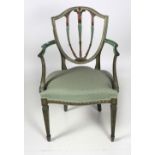 An attractive and elegant painted early 19th Century English Hepplewhite style Open Armchair,