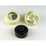 A 19th Century carved ivory circular Powder Box,