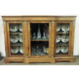 An attractive Victorian inlaid mahogany breakfront Credenza, with three glazed doors,