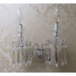 A set of 6 two branch Waterford crystal Wall Lights, with drops.