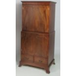 A Georgian style mahogany Drinks Cabinet, with panel door, two frieze drawers on bracket feet,