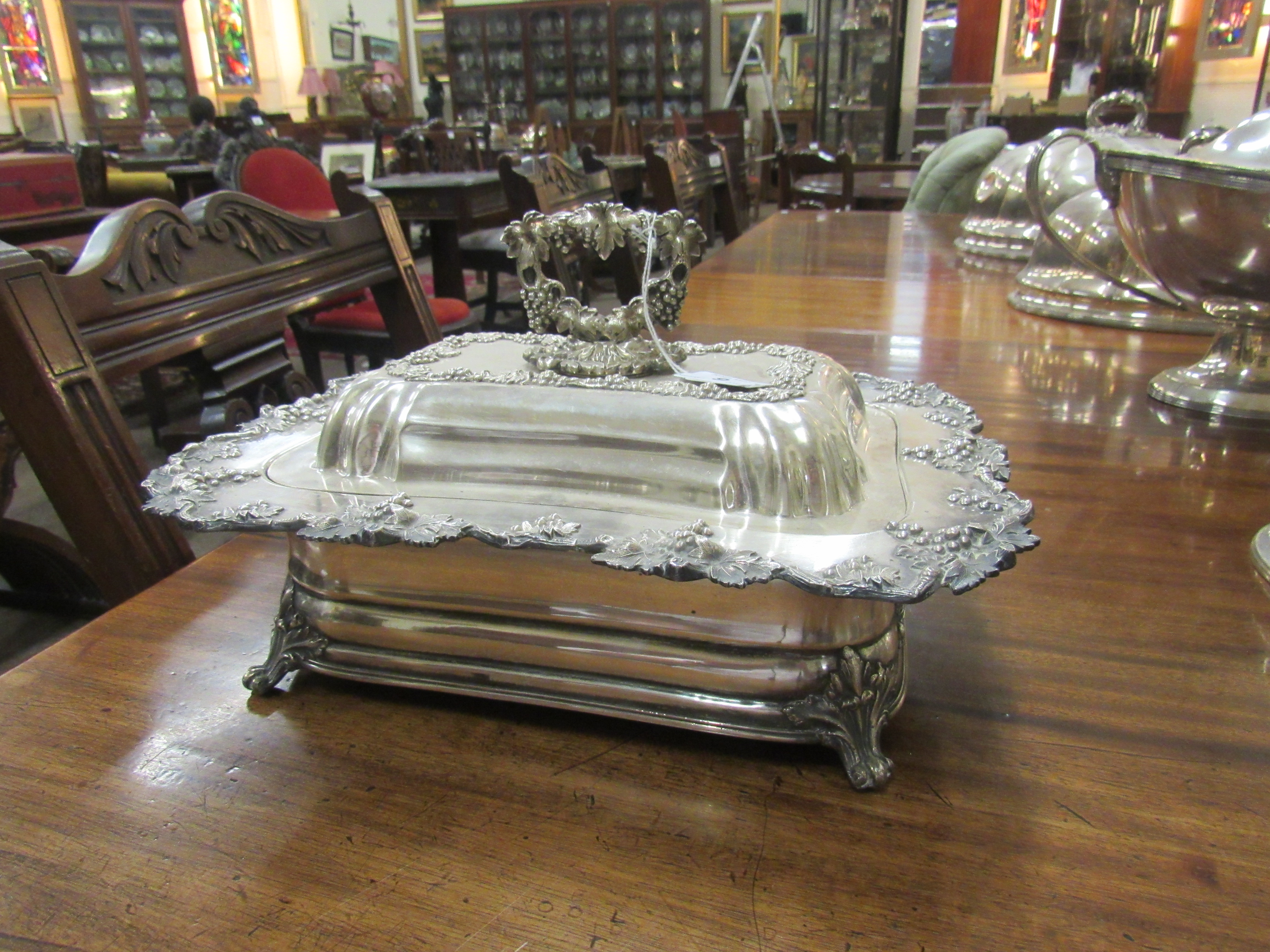 An extremely fine pair of unusual large silver plated Entree Dishes, Covers and Hot Water Stands, - Image 5 of 8