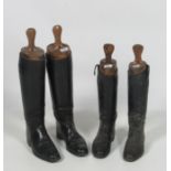 Two pairs of old leather Hunting Boots, with original wooden trees,