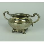 A late William IV English silver Sugar Bowl, with two dolphin head handles,