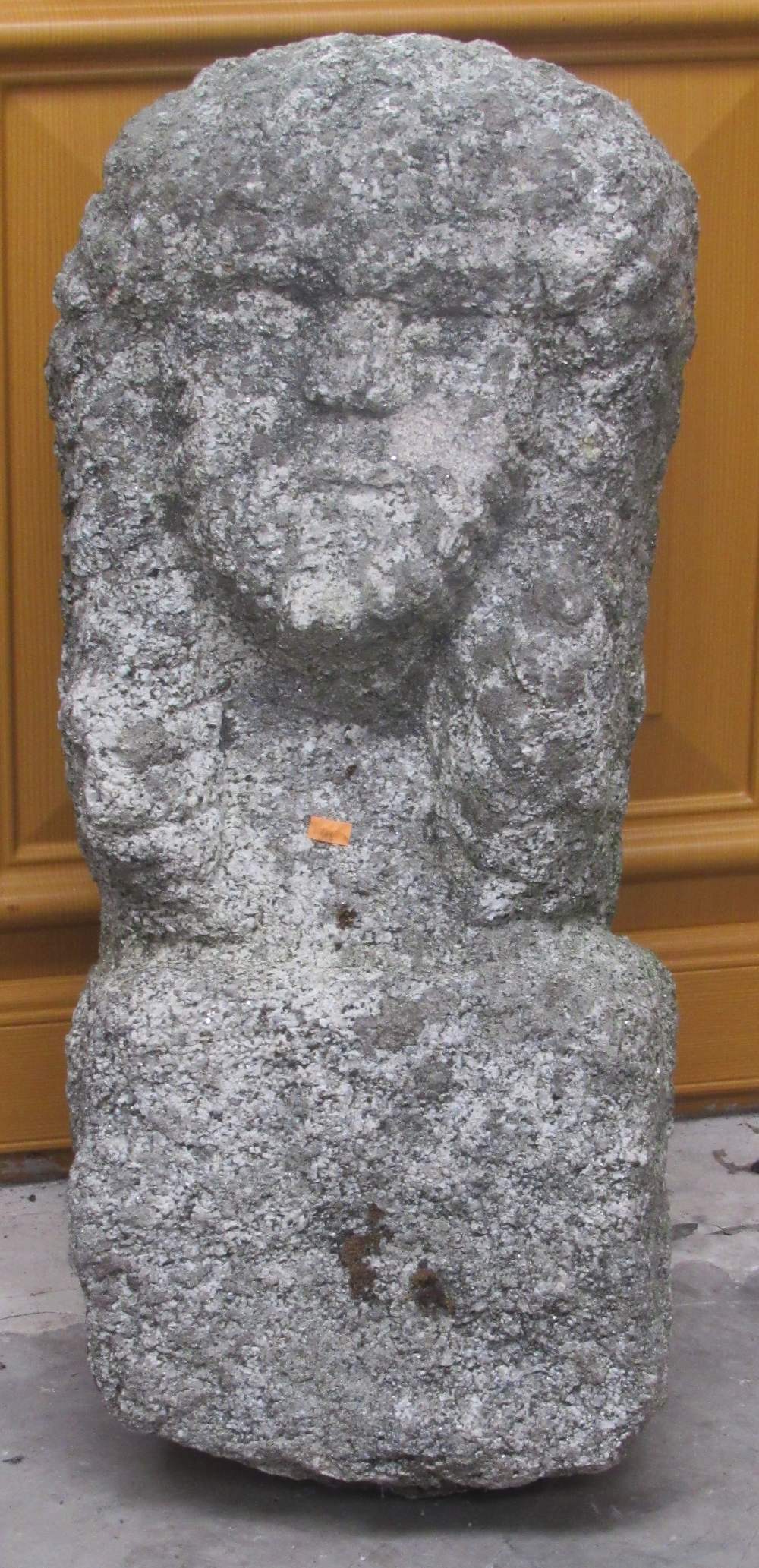 A Medieval type Carving of a Gentleman's Head, in granite, 64cms (25") high.