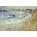 William Percy French (Irish 1854 - 1920) Watercolour: "Portrush" Beach Scene with multiple figures