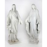 Two 19th Century Italian carved Carrara marble Statues, of The Blessed Virgin and The Sacred Heart,