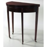 A 19th Century demi-lune mahogany Card Table, with inlaid top, over four tapering square legs,