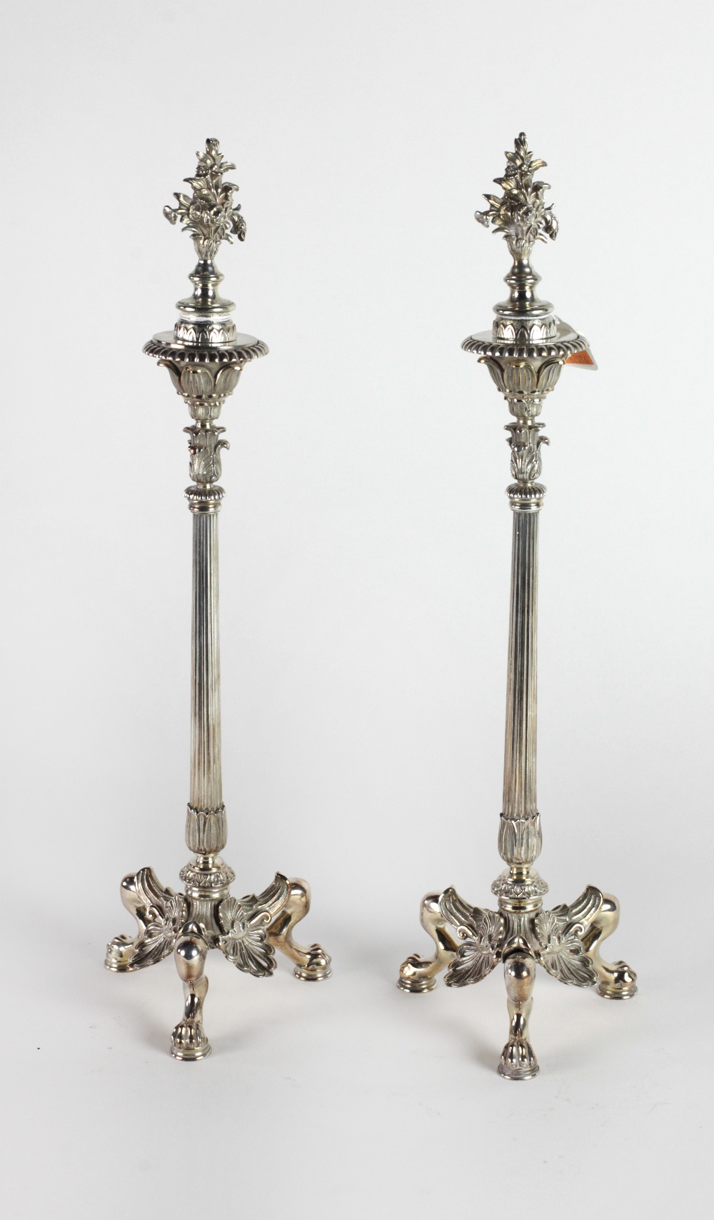 A pair of heavy Georgian style silver plated Candlesticks, by Elkington & Co.