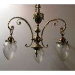 A large late 19th Century brass three branch Ceiling Light,