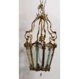 An attractive decorated French style brass Hall Lantern, of tapering form with six glazed panels,