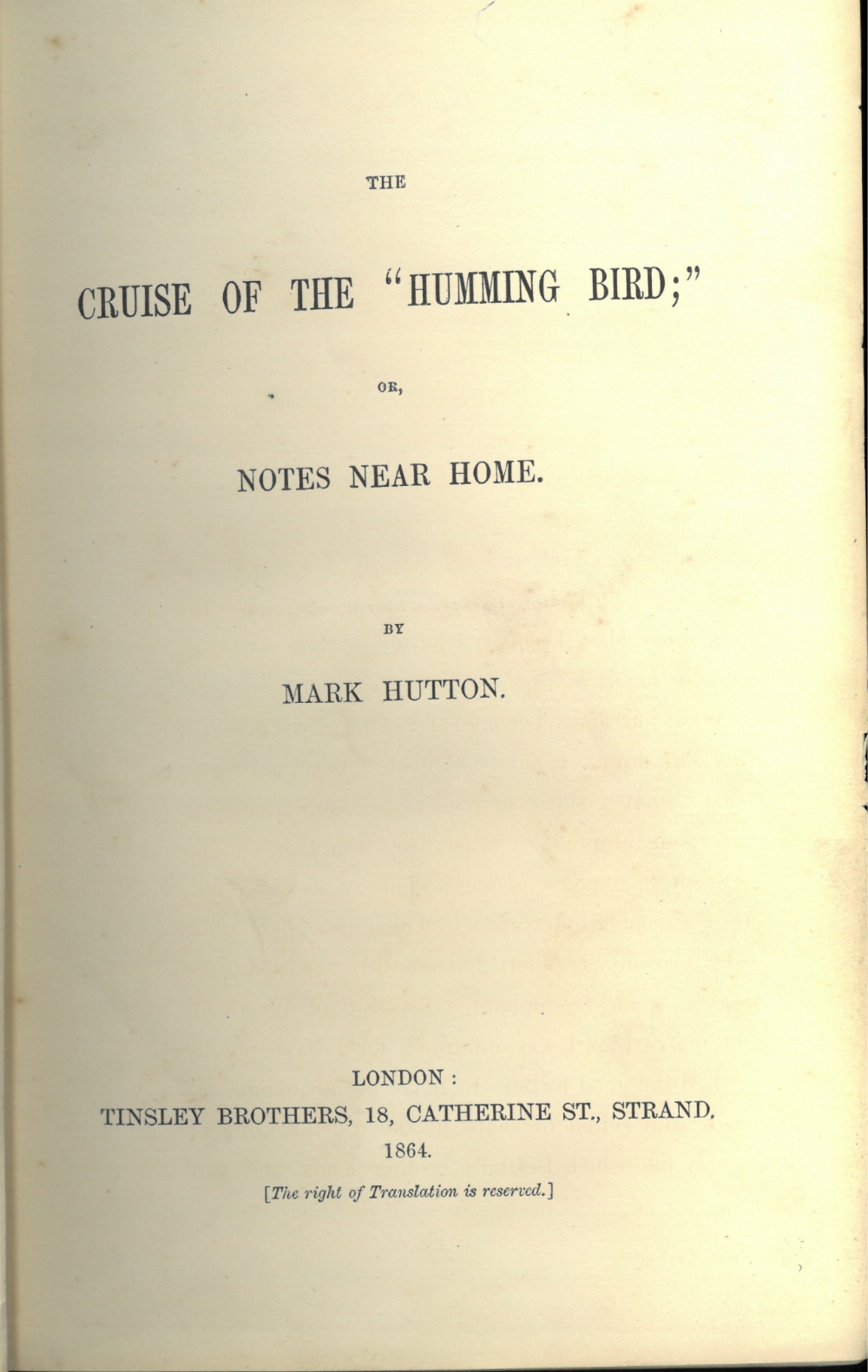 Scarce Irish Travel Book Hutton (Mark) The Cruise of the 'Humming Bird'; or Notes near Home,