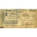 Banknote: Irish [Kilkenny Bank] a rare printed and signed 1 pound Bank Note for the Kilkenny Bank,