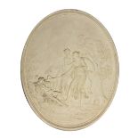 A large oval moulded Panel, depicting a classical scene in a naturalistic setting,