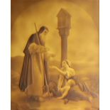 A rare 1980's period rectangular Belleek Lithophane, entitled "The Alms Giver," approx.