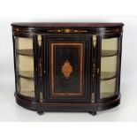 A Victorian period ebonised and walnut Credenza, with inlaid decoration,