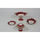 A large Victorian pink ground 31 piece Dessert Service, with gilt highlights,