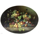 After Teniers Two very large oval Paintings "Still Life of Fruit", a pair, O.O.C., each approx.