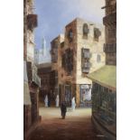 Choe, 20th Century Arabian School A large oil painting, "Arabian Street Scene with figures," O.O.C.