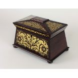 A Regency casket shaped rosewood Tea Caddy,