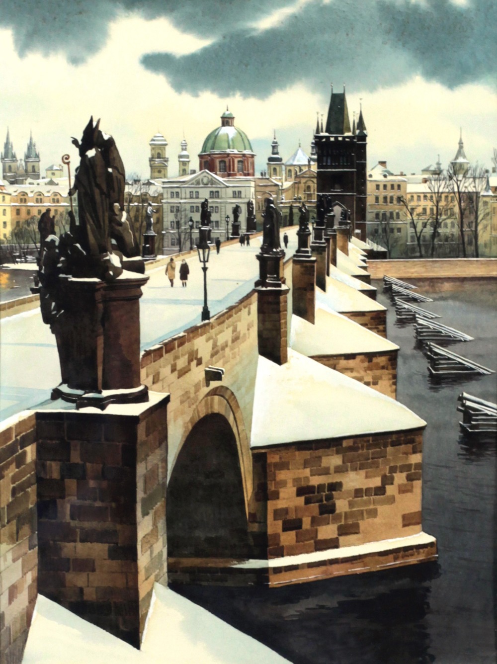 Aleksei Safjanov, Russian School, 1992 Watercolours: "Charles Bridge," & "Prague in the Snow, - Image 2 of 2