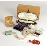 Jewellery: A box of varied antique pearl Necklaces, some coral ditto, a very good garnet Necklace,