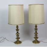 A pair of heavy brass Table Lamps and shades.