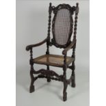 An early Charles II style walnut Open Armchair,