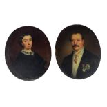 19th Century French School A pair of oval Portraits to include "Head and Shoulders Portrait of a