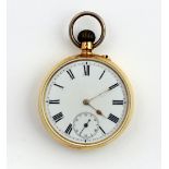 A 19th Century gold cased keyless Swiss made Pocket Watch, examined by J.W.