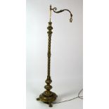 A heavy brass Victorian Lamp Standard, with outstretched arm on a barley twist design pillar,