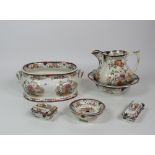 A very good 19th Century colourful Ironstone Toilet Set, consisting of large two handled Foot Bath,