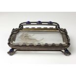 An attractive Art Nouveau style silver and glass Paper Weight Tray,