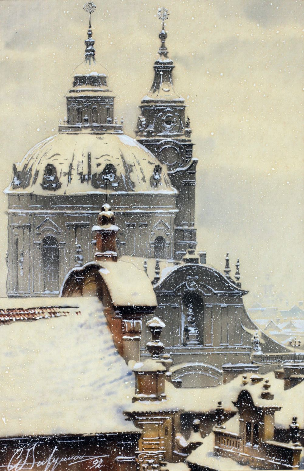 Aleksei Safjanov, Russian School, 1992 Watercolours: "Charles Bridge," & "Prague in the Snow,