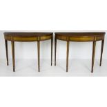 An attractive pair of 19th Century mahogany and satinwood inlaid demi-lune Side Tables,