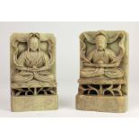 A pair of 19th Century soapstone Book Ends, in the Chinese taste, each decorated with deity figure.