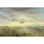 Robert Jobson "Four Ducks in Flight," O.O.C., approx.