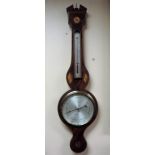 A good 19th Century inlaid mahogany Banjo Barometer, with silver plated thermometer,